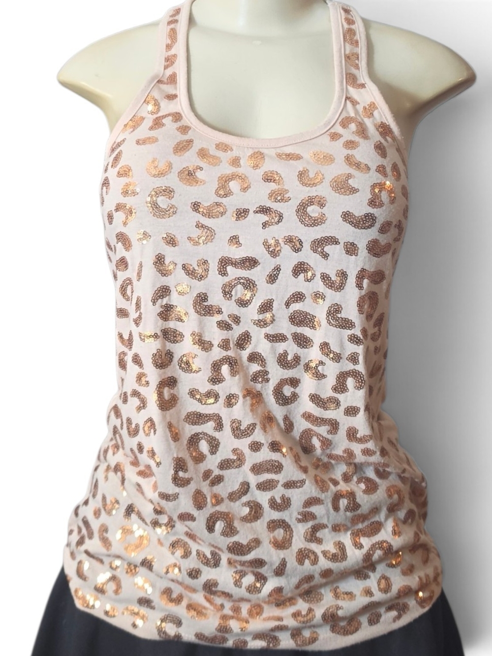 Almost Famous Sequin Leopard Print Racerback Tank Top Gold Y2K Glam S